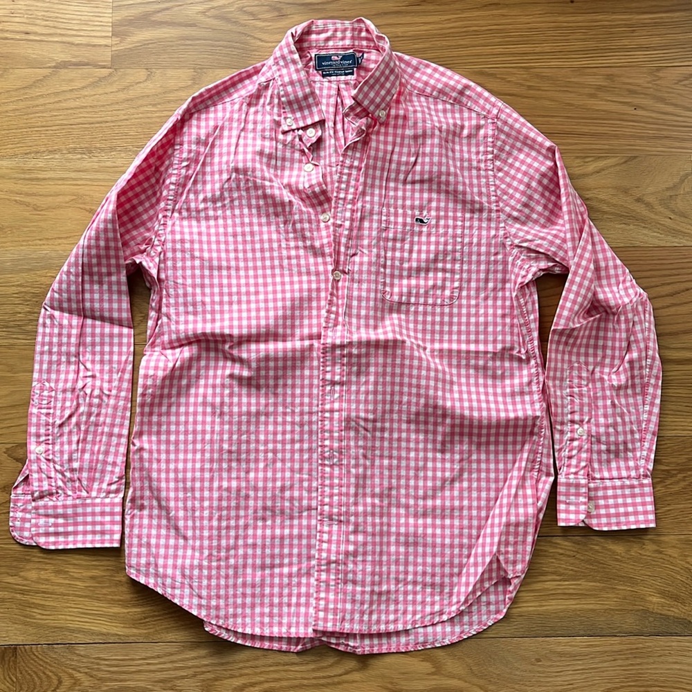 Vineyard vines mens size large pink gingham button down